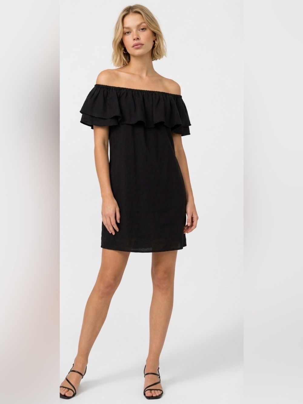 Black Off-Shoulder Ruffle Shift Dress